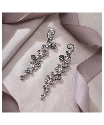 Bridal Flower Wave Austrian Crystal Dangle Earrings Grey Silver-Tone $9.68 Earrings