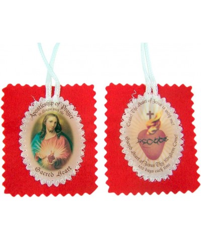 Large Wool Sacred Heart Badge with Cloth Image Scapular on Cord Chain, 19 Inch $11.13 Necklaces