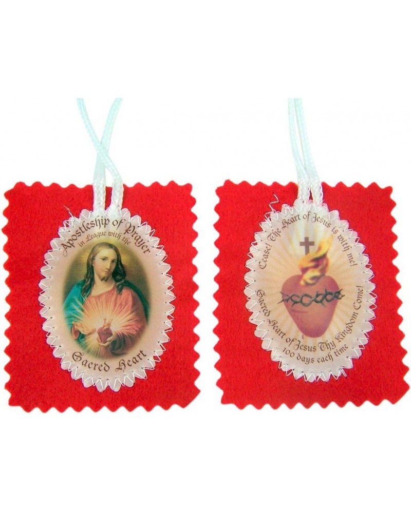 Large Wool Sacred Heart Badge with Cloth Image Scapular on Cord Chain, 19 Inch $11.13 Necklaces