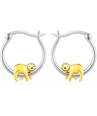 925 Sterling Silver Small Animal Huggie Hoop Earrings Hypoallergenic Sloth/Panda/Cat/Pig Cute Hoop Earrings Animal Jewelry Gi...