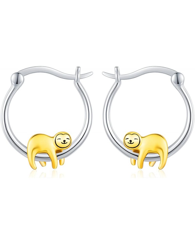 925 Sterling Silver Small Animal Huggie Hoop Earrings Hypoallergenic Sloth/Panda/Cat/Pig Cute Hoop Earrings Animal Jewelry Gi...