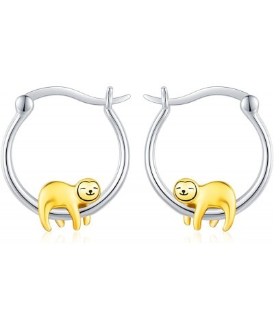 925 Sterling Silver Small Animal Huggie Hoop Earrings Hypoallergenic Sloth/Panda/Cat/Pig Cute Hoop Earrings Animal Jewelry Gi...