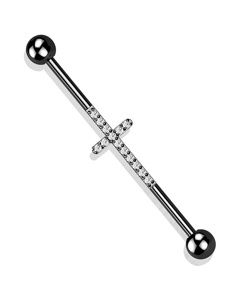 Dynamique Implant Grade Titanium Industrial Barbell With Cross CNC Set Lined CZ (Sold Per Piece) Black/Clear $13.77 Body Jewelry