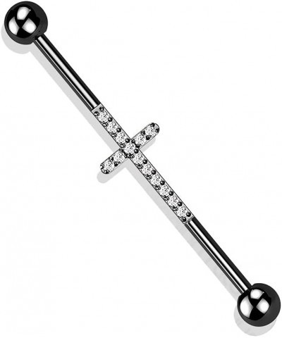 Dynamique Implant Grade Titanium Industrial Barbell With Cross CNC Set Lined CZ (Sold Per Piece) Black/Clear $13.77 Body Jewelry