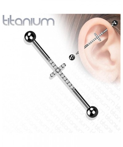 Dynamique Implant Grade Titanium Industrial Barbell With Cross CNC Set Lined CZ (Sold Per Piece) Black/Clear $13.77 Body Jewelry