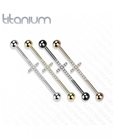 Dynamique Implant Grade Titanium Industrial Barbell With Cross CNC Set Lined CZ (Sold Per Piece) Black/Clear $13.77 Body Jewelry