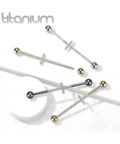 Dynamique Implant Grade Titanium Industrial Barbell With Cross CNC Set Lined CZ (Sold Per Piece) Black/Clear $13.77 Body Jewelry