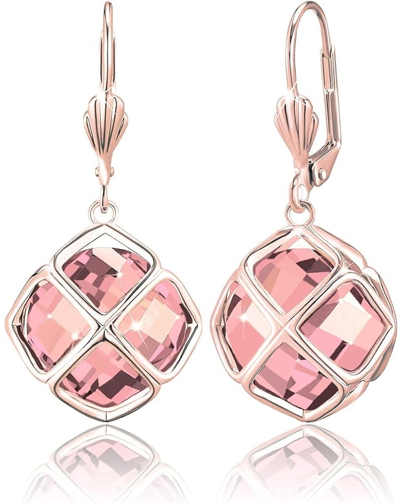 14MM Austrian Crystal Dangle Earrings for Women 14K Glod Jewelry Oct-Pink-Rose Gold $9.41 Earrings