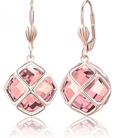 14MM Austrian Crystal Dangle Earrings for Women 14K Glod Jewelry Oct-Pink-Rose Gold $9.41 Earrings