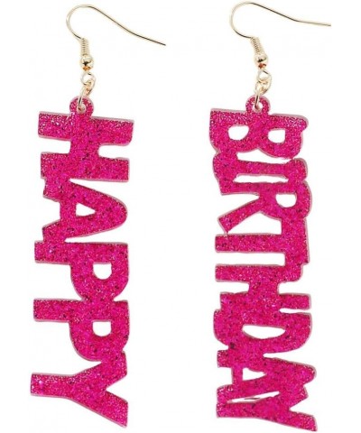 Birthday Earrings Acrylic Glitter Happy Birthday Letter Drop Dangle Earrings Birthday Party Gifts for Women Girls Hot Pink $6...