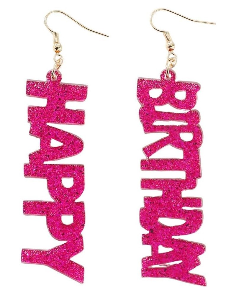 Birthday Earrings Acrylic Glitter Happy Birthday Letter Drop Dangle Earrings Birthday Party Gifts for Women Girls Hot Pink $6...