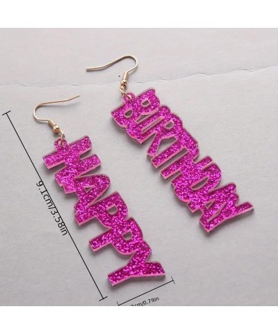 Birthday Earrings Acrylic Glitter Happy Birthday Letter Drop Dangle Earrings Birthday Party Gifts for Women Girls Hot Pink $6...