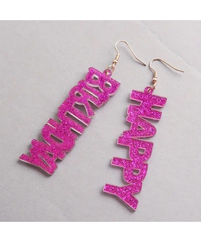 Birthday Earrings Acrylic Glitter Happy Birthday Letter Drop Dangle Earrings Birthday Party Gifts for Women Girls Hot Pink $6...