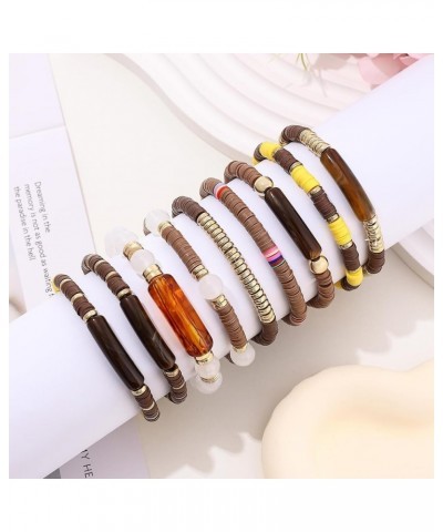 Bamboo Tube Bangles Bracelet for Women Chunky Curved Stacking Clear Acrylic Colorful Beads Stretchable Friendship Gold Bracel...