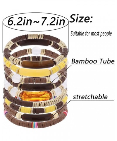 Bamboo Tube Bangles Bracelet for Women Chunky Curved Stacking Clear Acrylic Colorful Beads Stretchable Friendship Gold Bracel...