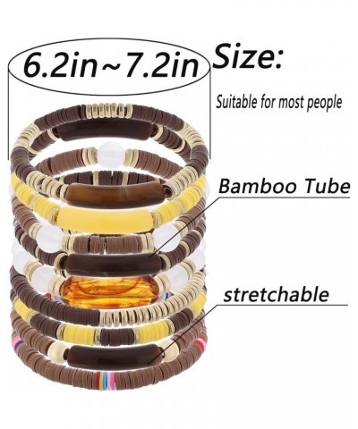 Bamboo Tube Bangles Bracelet for Women Chunky Curved Stacking Clear Acrylic Colorful Beads Stretchable Friendship Gold Bracel...