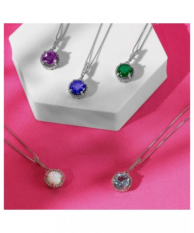 2 CT Round Birthstone Necklace for Women – Cushion Cut 925 Sterling Silver Necklace with Created White Sapphire Accents – 18 ...