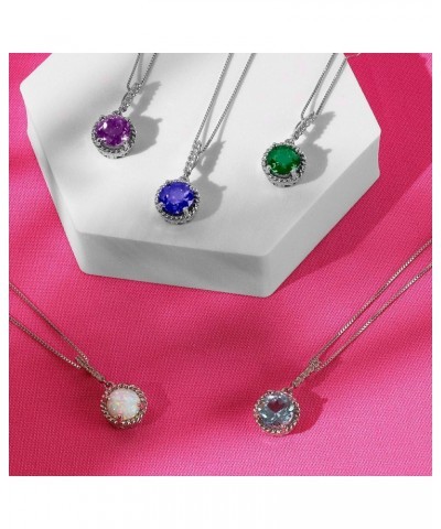 2 CT Round Birthstone Necklace for Women – Cushion Cut 925 Sterling Silver Necklace with Created White Sapphire Accents – 18 ...