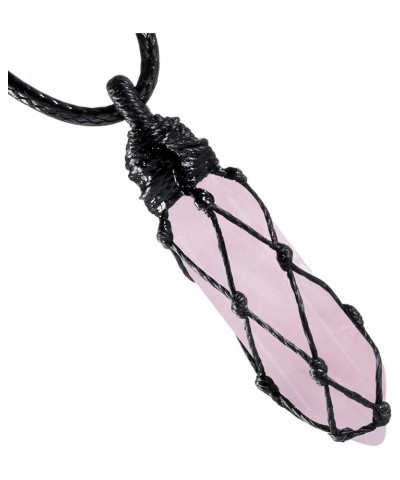 Hexagonal Crystal Points Pendant Necklace for Unisex Wrapped Stone Wand Pendant with Adjustable Cord Pink $10.39 Necklaces