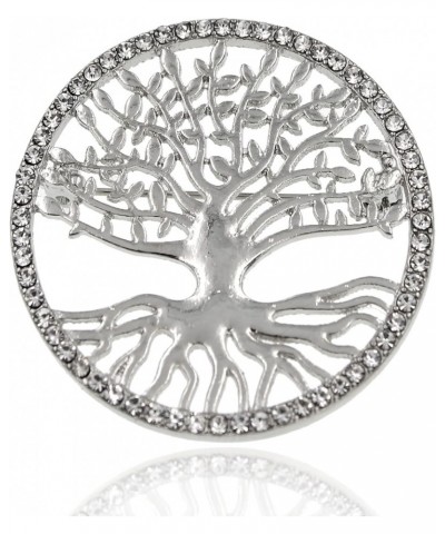 Tree of Life with Rhinestone Border Brooch… Silver $8.93 Brooches & Pins