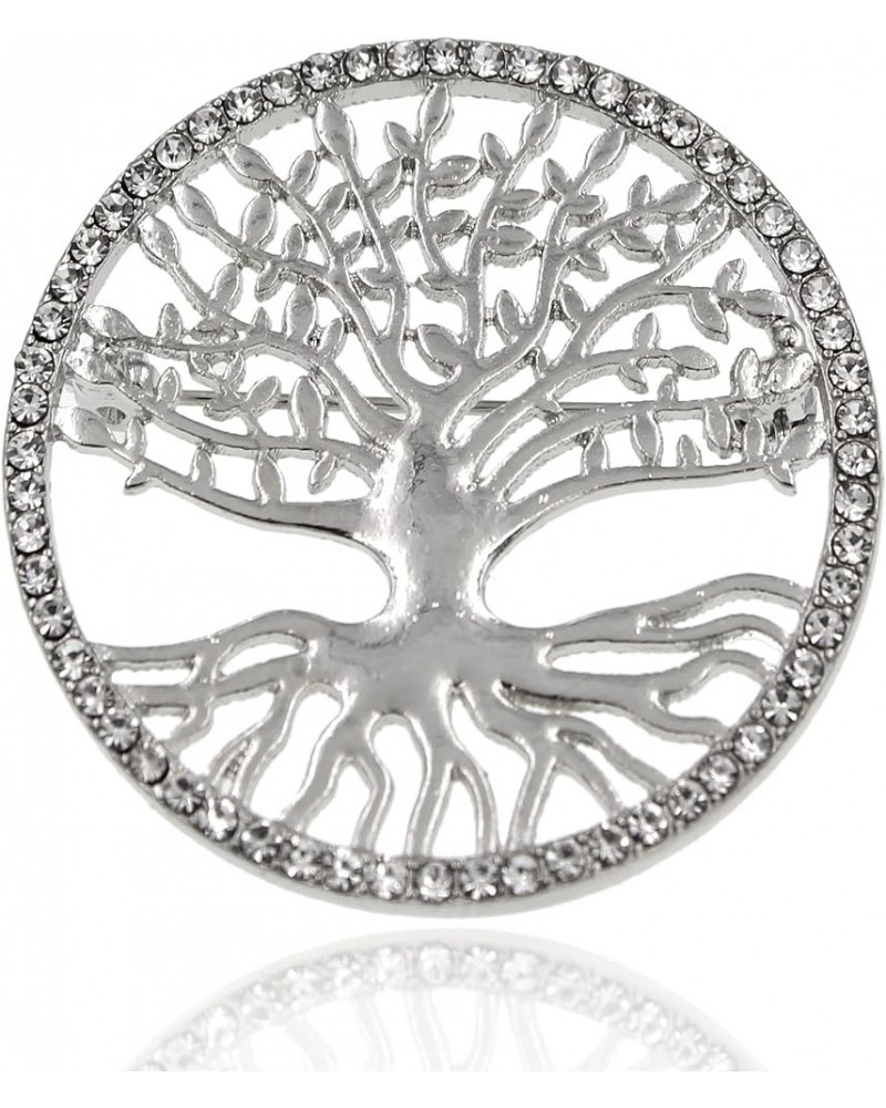 Tree of Life with Rhinestone Border Brooch… Silver $8.93 Brooches & Pins