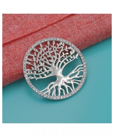 Tree of Life with Rhinestone Border Brooch… Silver $8.93 Brooches & Pins