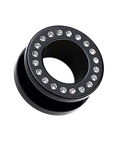 Gems Encircle Screw-Fit Ear Gauge Tunnel Plug Earrings 1/2" (12.5mm), Black/Clear $11.99 Body Jewelry