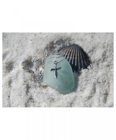 Custom Handmade Genuine Pale Aqua Sea Glass Necklace with a Silver Cross Charm on a Sterling Silver Box Chain - Made to Order...