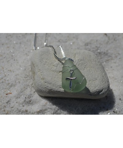 Custom Handmade Genuine Pale Aqua Sea Glass Necklace with a Silver Cross Charm on a Sterling Silver Box Chain - Made to Order...