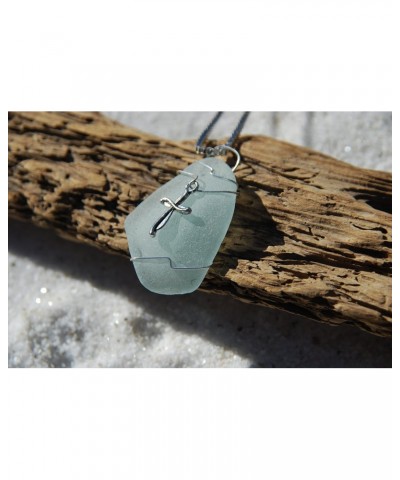 Custom Handmade Genuine Pale Aqua Sea Glass Necklace with a Silver Cross Charm on a Sterling Silver Box Chain - Made to Order...