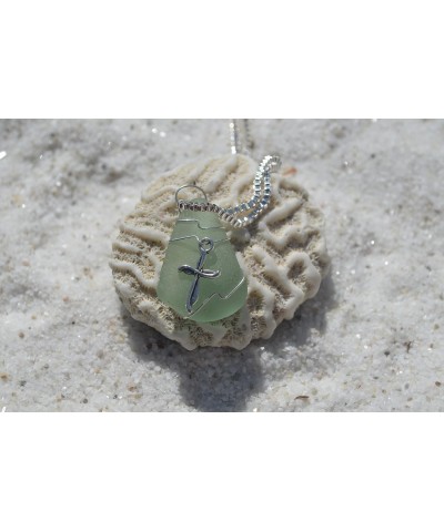 Custom Handmade Genuine Pale Aqua Sea Glass Necklace with a Silver Cross Charm on a Sterling Silver Box Chain - Made to Order...