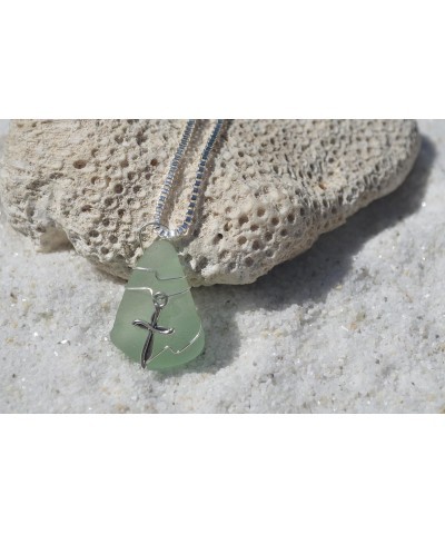 Custom Handmade Genuine Pale Aqua Sea Glass Necklace with a Silver Cross Charm on a Sterling Silver Box Chain - Made to Order...