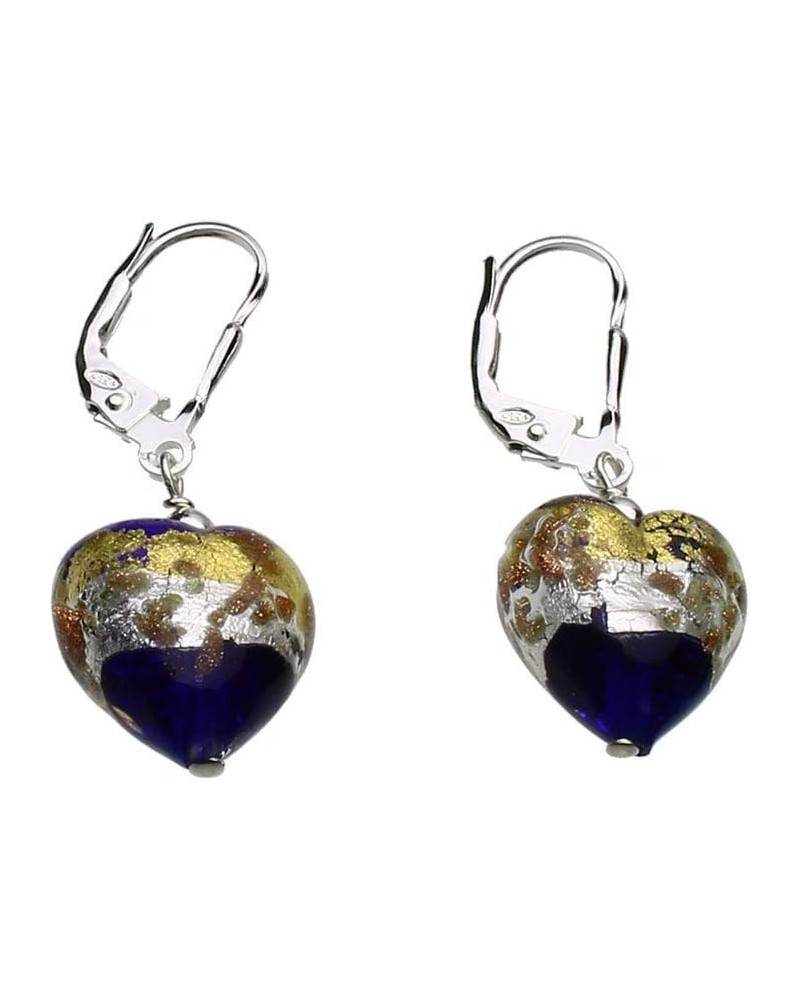 Murano-style Glass Heart Sterling Silver Leverback Earrings blue $9.35 Earrings