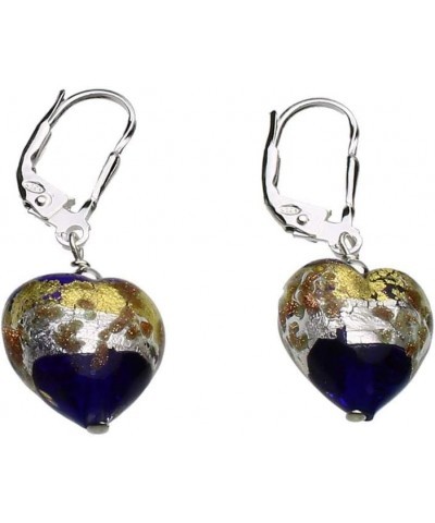 Murano-style Glass Heart Sterling Silver Leverback Earrings blue $9.35 Earrings