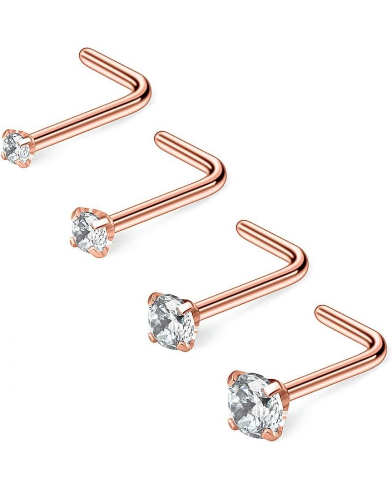 20G 1.5mm 2mm 2.5mm 3mm Round Diamond CZ Nose L Shaped Studs Rings Piercing Jewelry 4PCS 4PCS - Rose Gold $7.83 Body Jewelry