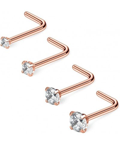 20G 1.5mm 2mm 2.5mm 3mm Round Diamond CZ Nose L Shaped Studs Rings Piercing Jewelry 4PCS 4PCS - Rose Gold $7.83 Body Jewelry