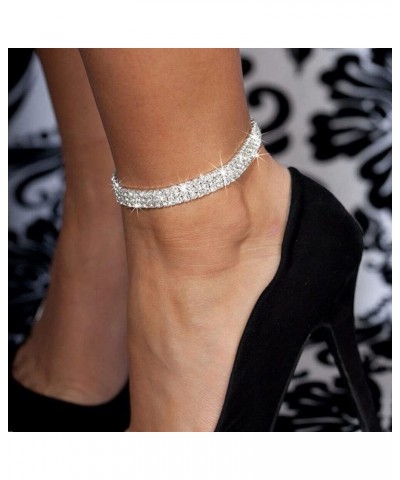 Crystal Ankle Bracelet for Women Diamond Tennis Stretch Anklets Elastic Foot Chain 3Pcs Silver Set4 $10.44 Anklets