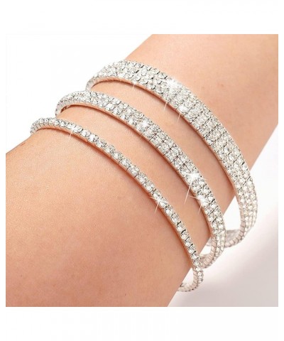 Crystal Ankle Bracelet for Women Diamond Tennis Stretch Anklets Elastic Foot Chain 3Pcs Silver Set4 $10.44 Anklets