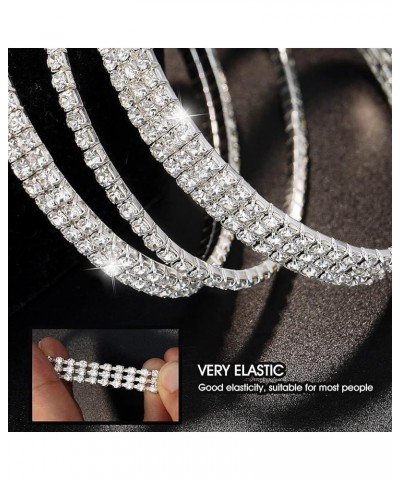 Crystal Ankle Bracelet for Women Diamond Tennis Stretch Anklets Elastic Foot Chain 3Pcs Silver Set4 $10.44 Anklets