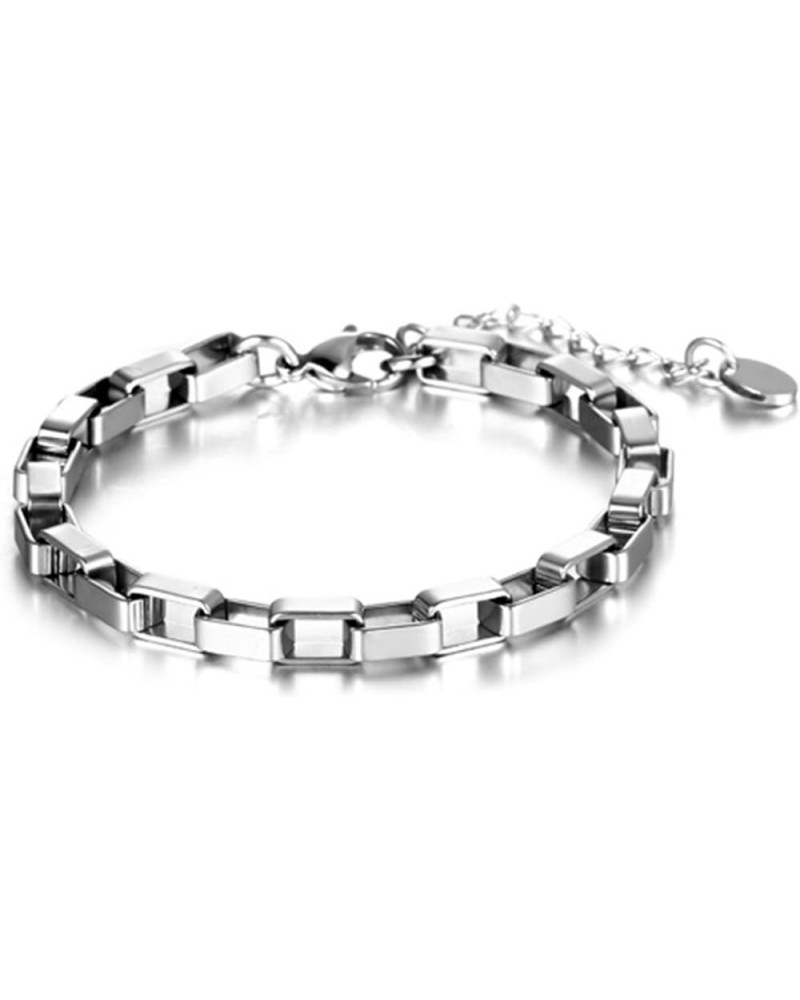 Punk Rock Rectangle Adjustable Link Bracelet Stainless Steel Box Chain Bracelet Silver $7.14 Bracelets