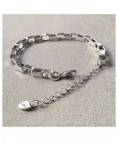 Punk Rock Rectangle Adjustable Link Bracelet Stainless Steel Box Chain Bracelet Silver $7.14 Bracelets