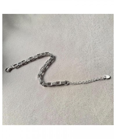 Punk Rock Rectangle Adjustable Link Bracelet Stainless Steel Box Chain Bracelet Silver $7.14 Bracelets