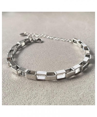 Punk Rock Rectangle Adjustable Link Bracelet Stainless Steel Box Chain Bracelet Silver $7.14 Bracelets