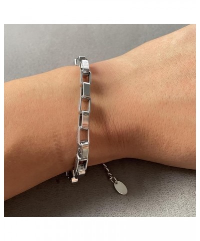 Punk Rock Rectangle Adjustable Link Bracelet Stainless Steel Box Chain Bracelet Silver $7.14 Bracelets