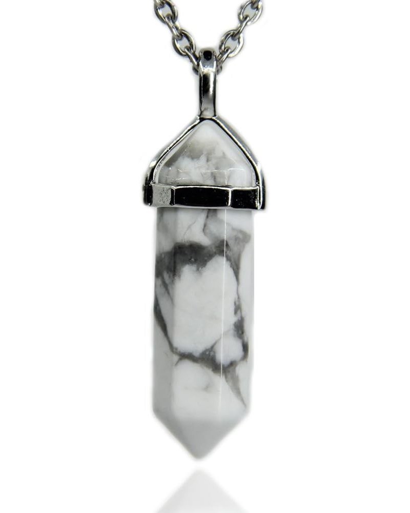 Natural Gemstone Hexagonal Pointed Reiki Chakra Pendant Necklace 19 Inch White Howlite $7.08 Necklaces