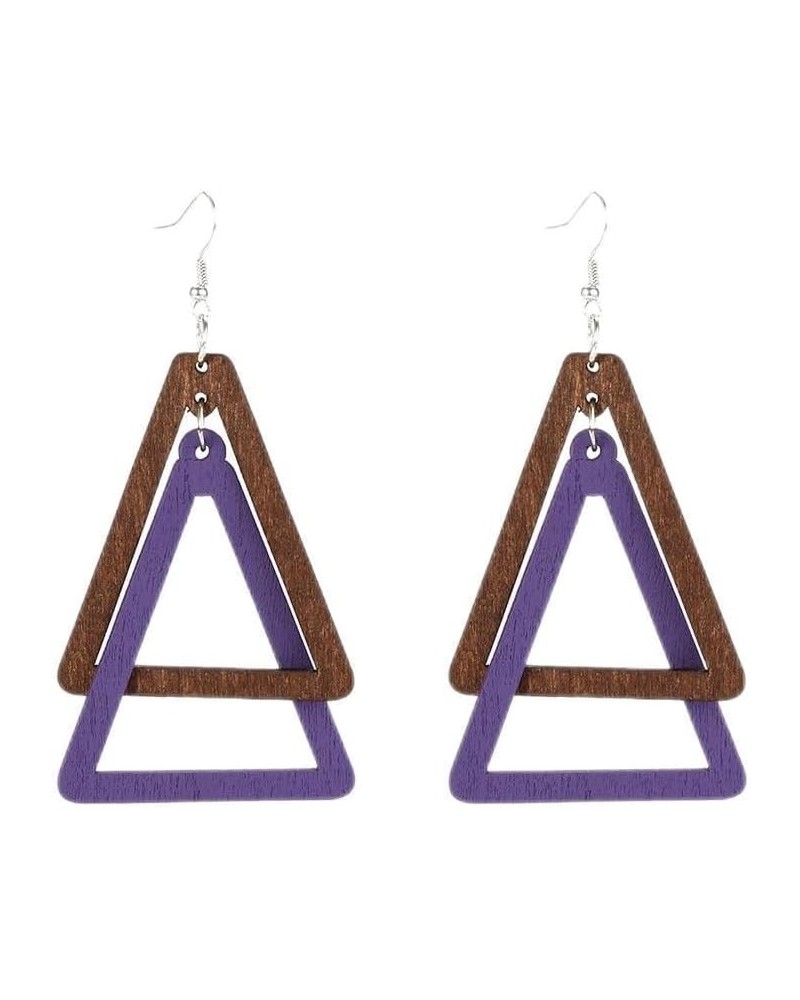 Boho Colorful Double Triangle Wooden Splicing Earrings for Women Girls Lightweight Retro Handmade Geometric Dangle Drop Earri...