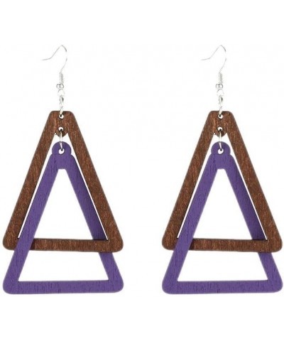 Boho Colorful Double Triangle Wooden Splicing Earrings for Women Girls Lightweight Retro Handmade Geometric Dangle Drop Earri...