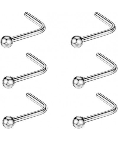 6PCS Surgical Steel/Titanium Nose Studs for Women Nostril Piercing Jewelry 22g / 20g / 18g 1.5mm ball/L-shape/20g/Silver Surg...