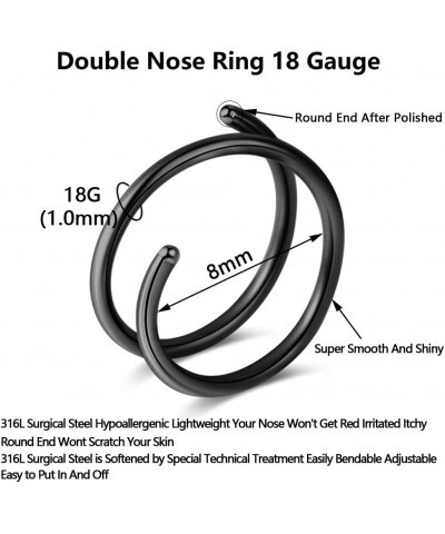 1-15PCS Double Hoop Nose Ring for Single Piercing 18G 20G 22G Spiral Nose Rings Hoops 18 20 22 Gauge Surgical Steel Twist Nos...