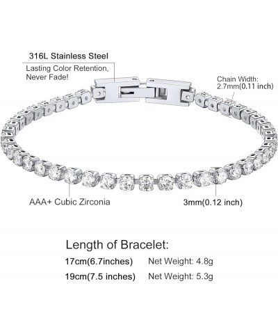 Tennis Chain Stainless Steel/18K Gold Plated 3mm Round Cubic Zirconia Cut Classic Iced Out Diamond Tennis Necklace for Men Wo...